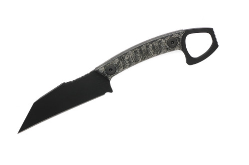 Half Face Blades - SHPOS Fixed Blade - Black Canvas Micarta, Armor Black Cerakote, Allen Bolts, Textured Grip
