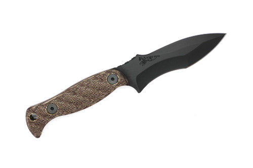 Half Face Blades - Extremis MK1 - Brown Canvas Micarta, Armor Black Cerakote, Allen Bolts, Hollow Lanyard Hole, Textured Grip