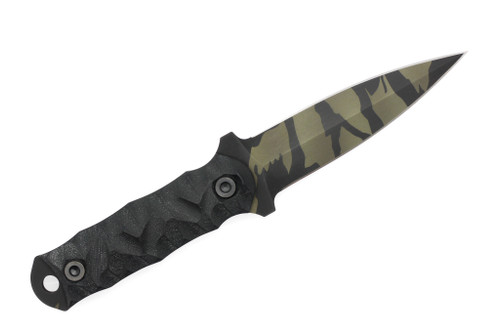 Half Face Blades - Combat Dagger - Black G10, Tiger Stripe Camo Cerakote, Allen Bolts, Textured Grip