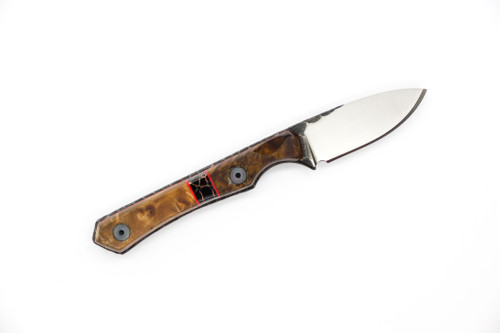 Lex Rex Customs - Mini Goblin - 2" 1085 Steel Fixed Blade W/ Stabilized Wood W/ Red Liner Handle 
