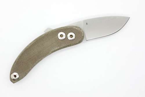 Woods Monkey Banana Peel by L.T. Wright - Drop Point - Flat - A2 - 1/4" Green Canvas Micarta Handle