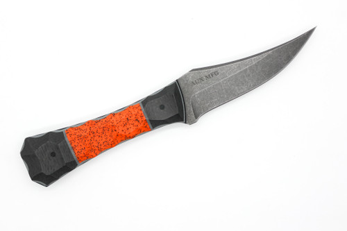 Aux Mfg & TKC Collab - Pocket Bowie XL - 4" Stonewash S35VN Stainless Steel Blade w/ Carbon Fiber & Orange Grip-X Handles