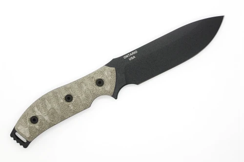 Ontario Knife Company - Ranger Knives Model 4.5 - 5" Black Coated 1095 Fixed Blade Knife w/ OD Green Sculpted Micarta Handles