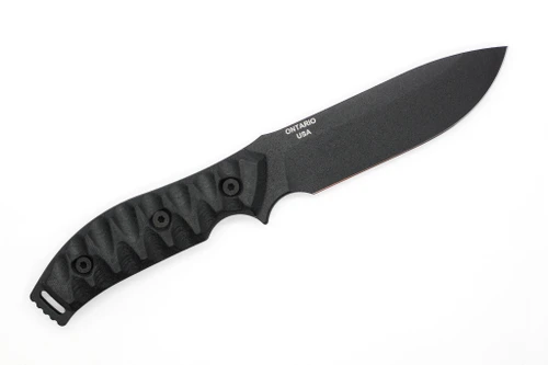Ontario Knife Company - Ranger Knives Model 4.5 - 5" Black Coated 1095 Fixed Blade Knife w/Black Sculpted G-10 Handles