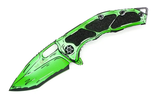 Heretic Knives - Medusa - Manual Folder - 3" Magnacut Steel Recurve Cel Shading Toxic Green