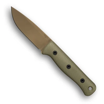 Reiff Knives: F4 Bushcraft - Fixed Blade - CPM 3V - Saber - FDE PVD - OD Green G10 Handles - Black Kydex Sheath