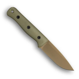Reiff Knives: F4 Bushcraft - Fixed Blade - CPM 3V - Saber - FDE PVD - OD Green G10 Handles - Black Kydex Sheath