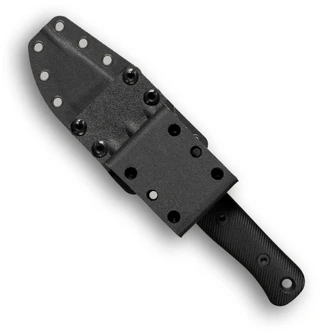 Reiff Knives: F4 Bushcraft - Fixed Blade - CPM 3V - Saber - FDE PVD - Black Canvas Micarta Handles - Black Kydex Sheath