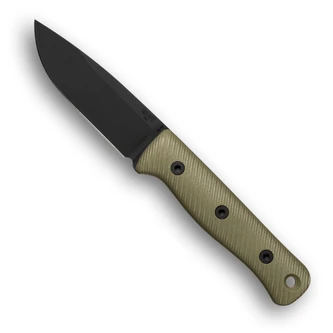 Reiff Knives: F4 Bushcraft - Fixed Blade - CPM 3V - Saber - Black DLC - OD Green G-10 Handles - Black Kydex Sheath