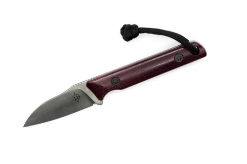 JP Bladesmithing - Wharnfang EDC- 2.25" AEB-L Fixed Blade W/ Double Red Micarta Handle & Brown Leather Sheath