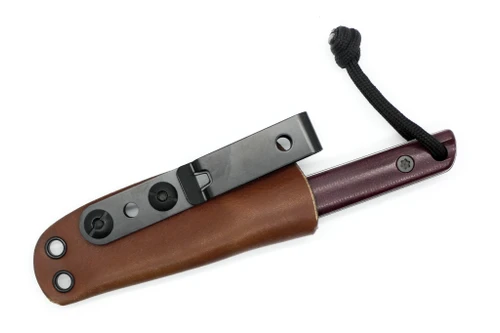 JP Bladesmithing - Wharnfang EDC- 2.25" AEB-L Fixed Blade W/ Double Red Micarta Handle & Brown Leather Sheath