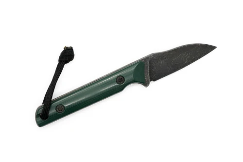 JP Bladesmithing - Wharnfang EDC- 2.25" AEB-L Fixed Blade W/ Forest Green G-10 Handle & Black Leather Sheath