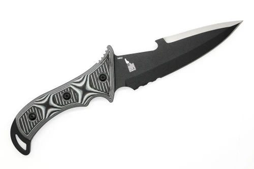 TOPS Knives - Sidekick Diver - Top Edge Sharp - Black Traction Coated N690co Steel Fixed Blade - Black & Grey G-10 Handle