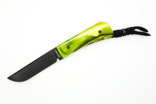 Jack Wolf Knives - Pioneer -  3" Black DLC S90V Fixed Blade W/ Toxic Green Kirinite Handle