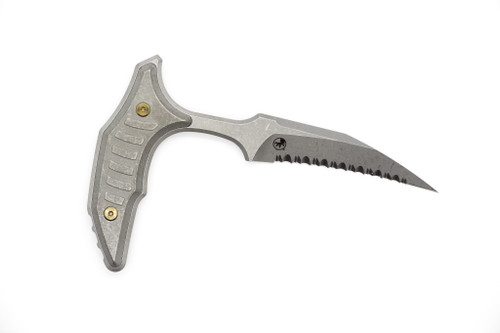 Microtech - BEE Marifione Select Push Dagger - 2.5" Serrated Stonewash 440C Steel fixed Blade W/ Apocalyptic Finish Handle W/ Bronze Titanium Hardware 