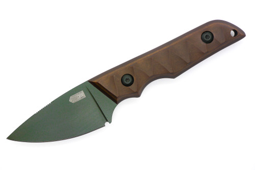 Bald Man Knife & Tool - Albatross - 2.5"Dark Forest Cerakote CPM 154 Steel Fixed Blade W/ Mocha Paper Micarta Handle & Black Kydex Sheath