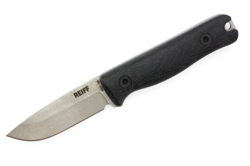 Reiff Knives: F3 - Fixed Blade - CPM MagnaCut - Saber, Stonewash, Black Canvas Micarta