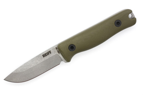 Reiff Knives: F3 - Fixed Blade - CPM MagnaCut - Saber, Stonewash, OD Green G-10