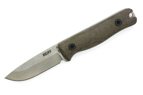 Reiff Knives: F3 - Fixed Blade - CPM MagnaCut - Saber, Stonewash, Green Canvas Micarta
