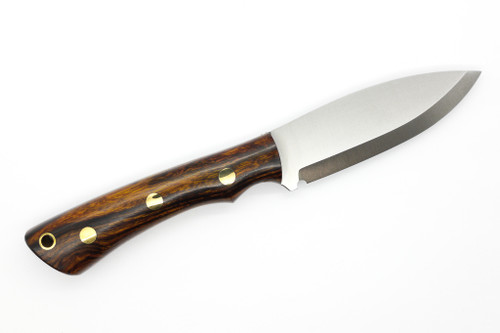 Lishen Knives - Little Canuck - 3.25" AEB-L Scandi Grind Fixed Blade W/ Desert Ironwood W/ Brass Pins Handle - 1