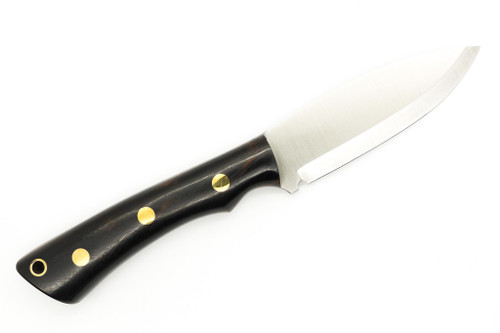 Lishen Knives - Little Canuck - 3.25" AEB-L Scandi Grind Fixed Blade W/ Desert Ironwood W/ Brass Pins Handle - 1