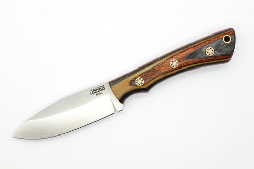Lishen Knives - Little Canuck - 3.25" AEB-L Saber Grind Fixed Blade W/ Buckskin Dymalux W/ Red Liners & Mosaic Pins Handle