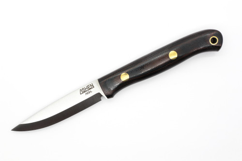 Lishen Knives - Little Fowl - 2.8" AEB-L Scandi Grind Fixed Blade W/ Brown & Black Canvas Micarta Handle