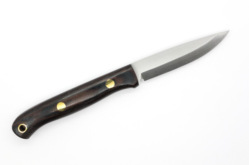 Lishen Knives - Little Fowl - 2.8" AEB-L Scandi Grind Fixed Blade W/ Brown & Black Canvas Micarta Handle