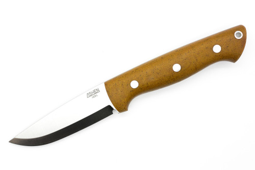 Lishen Knives - Dakota - 3.75" AEB-L Scandi Grind Fixed Blade W/ Natural Canvas Micarta Handle