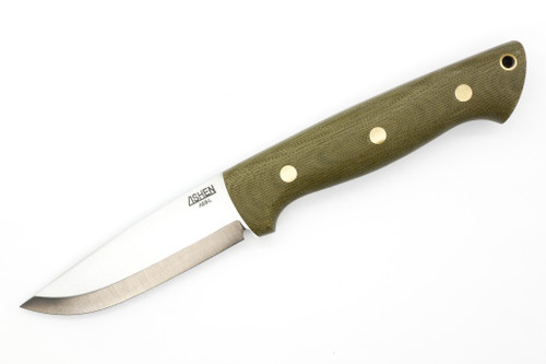 Lishen Knives - Dakota - 3.75" AEB-L Scandi Grind Fixed Blade W/ Green Canvas Micarta Handle