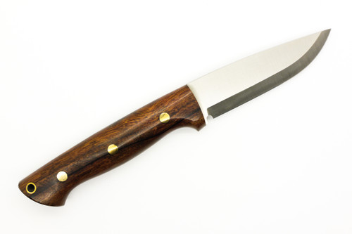 Lishen Knives - Dakota - 3.75" AEB-L Scandi Grind Fixed Blade W/ Desert Ironwood W/ Brass Pins Handle - 1