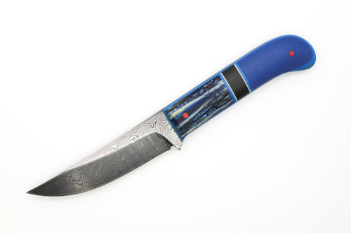Aux Mfg & Wasteland Forge Collaboration - Kwaiken - 3.8"  1084 & 15n20 Steel Blade w/ Blue Mammoth Molar & Spun Glass & Blue Liners Handle