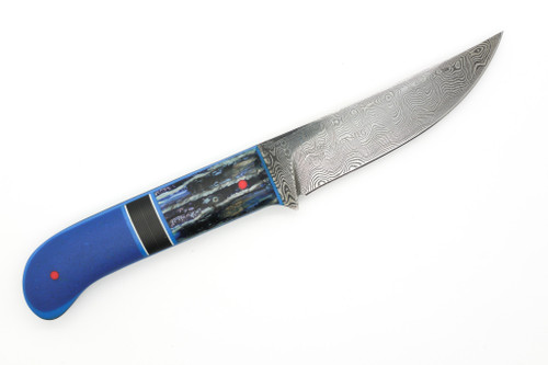 Aux Mfg & Wasteland Forge Collaboration - Kwaiken - 3.8" 1084 & 15n20 Steel Blade w/ Blue Mammoth Molar & Spun Glass & Blue Liners Handle Aux Mfg & Wasteland Forge Collaboration - Kwaiken - 3.8" 1084 & 15n20 Steel Blade w/ Blue Mammoth Molar & Spun Glass & Blue Liners Handle