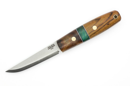 Lishen Knives - Udskaerer - 3.5" AEB-L Fixed Blade W/ Redwood Burl, Curly Maple, & Zebra Wood W/ Brass Pins Handle