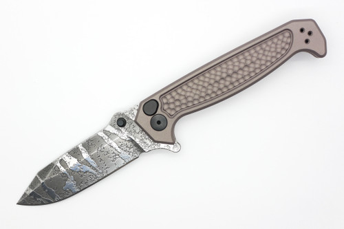 Half Face Blades - Disaster Folder - Polished Multilayered Acid Etched S45VN Blade, Anodized Grey Handle, Grey Nitride Frame, Dimpled Grip, Deep Carry Pocket Clip - 1