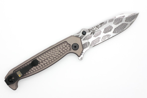 Half Face Blades - Disaster Folder - Polished Multilayered Acid Etched S45VN Blade, Anodized Grey Handle, Grey Nitride Frame, Dimpled Grip, Deep Carry Pocket Clip - 2 Half Face Blades - Disaster Folder - Polished Multilayered Acid Etched S45VN Blade, Anodized Grey Handle, Grey Nitride Frame, Dimpled Grip, Deep Carry Pocket Clip - 2