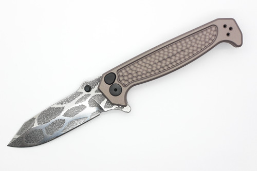 Half Face Blades - Disaster Folder - Polished Multilayered Acid Etched S45VN Blade, Anodized Grey Handle, Grey Nitride Frame, Dimpled Grip, Deep Carry Pocket Clip - 2