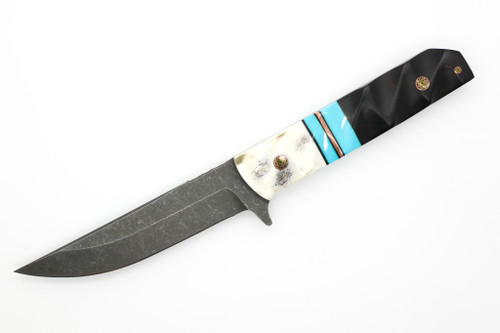 Half Face Blades - Kwaiken - Colorado Elk, Turquoise Tru-Stone Split, Copper Pin Stripe, Ironwood, Mosaic Pins, Textured Grip