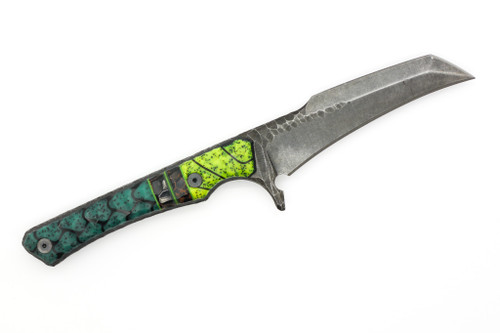 Lex Rex Customs - Midsize Shard - 3.5" 80crv2 Steel Fixed Knife W/ Green & Teal Grip-x W/ Black & Copper Tru-Stone Handle Lex Rex Customs - Midsize Shard - 3.5" 80crv2 Steel Fixed Knife W/ Green & Teal Grip-x W/ Black & Copper Tru-Stone Handle