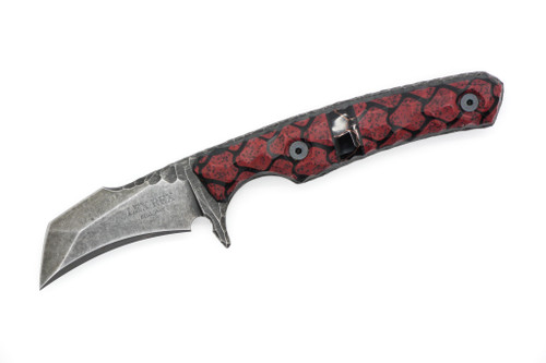 Lex Rex Customs - EDC Kestrel - 2" 80crv2 Steel Fixed Knife W/ Red & Black Grip-X W/ Black & Copper Tru-Stone Handle 