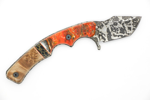 Lex Rex Customs - Wraith - 2" Alabama Damascus Steel Fixed Knife W/ Orange & Tan Handle Lex Rex Customs - Wraith - 2" Alabama Damascus Steel Fixed Knife W/ Orange & Tan Handle