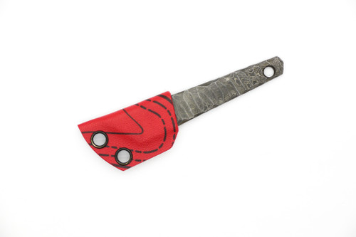 Lex Rex Customs - Large Damascus Kiridashi - 3.5" Damasacus Steel Skeletonized Fixed Knife W/ Black & Red Kydex Lex Rex Customs - Large Damascus Kiridashi - 3.5" Damasacus Steel Skeletonized Fixed Knife W/ Black & Red Kydex