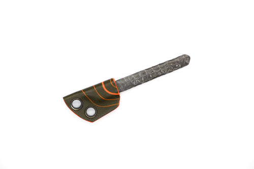 Lex Rex Customs - Mini Damascus Kiridashi - 3" Damasacus Steel Skeletonized Fixed Knife W/ Black & Orange Kydex Lex Rex Customs - Mini Damascus Kiridashi - 3" Damasacus Steel Skeletonized Fixed Knife W/ Black & Orange Kydex