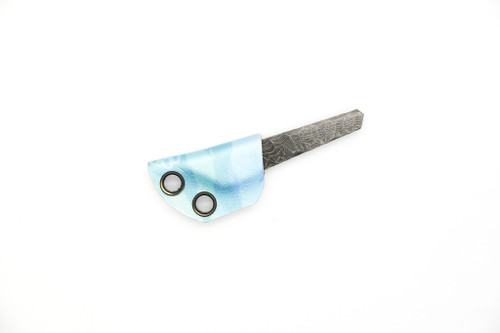 Lex Rex Customs - Mini Damascus Kiridashi - 2.5" Damasacus Steel Skeletonized Fixed Knife W/ Light Blue & Green Kydex Lex Rex Customs - Mini Damascus Kiridashi - 2.5" Damasacus Steel Skeletonized Fixed Knife W/ Light Blue & Green Kydex