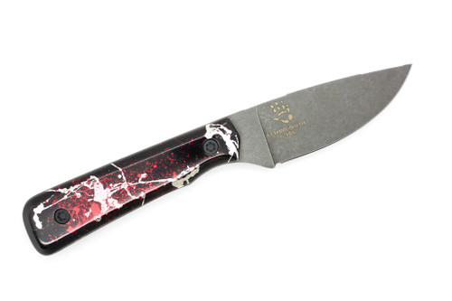 Ice Age Blades - JS1 - 3.2" Magnacut Steel Fixed Knife W/ Black/Red/White Paint Splatter 6061 Anodized Aluminum Handle Ice Age Blades - JS1 - 3.2" Magnacut Steel Fixed Knife W/ Black/Red/White Paint Splatter 6061 Anodized Aluminum Handle