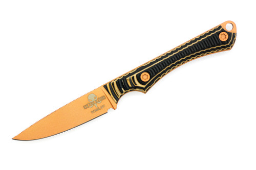 Ice Age Blades - Slim Scout - 3" AEB-L Copper Cerakote Steel Fixed Knife W/ Black & Tan Richlite Paper Micarta Handle 