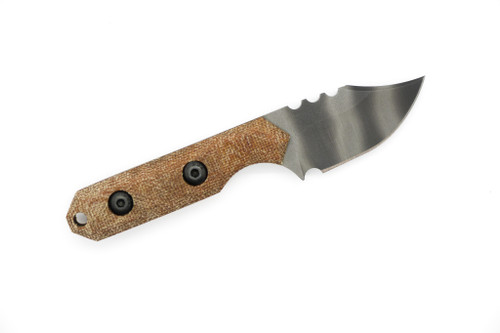 Tactical Pterodactyl Knives - Mini Bowie - 1.75" CPM 154 Tigerstripe Cerakote Fixed Blade W/ Natural Micarta Handle & OD Green Kydex Sheath Tactical Pterodactyl Knives - Mini Bowie - 1.75" CPM 154 Tigerstripe Cerakote Fixed Blade W/ Natural Micarta Handle & OD Green Kydex Sheath