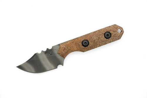 Tactical Pterodactyl Knives - Mini Bowie - 1.75" CPM 154 Tigerstripe Cerakote Fixed Blade W/ Natural Micarta Handle & OD Green Kydex Sheath
