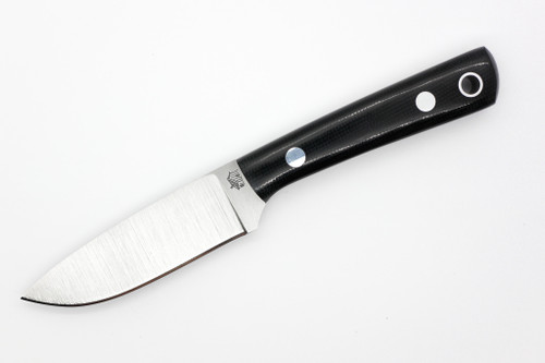 LT Wright Knives Small Pouter - AEB-L Steel - Flat Grind - Black Canvas W/ White Liners - Polished