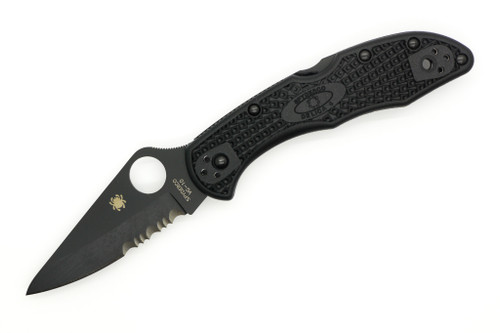 Spyderco Knives - Delica 4 Lightweight - 2.9" VG-10 Partially Serrated Steel Folding Pocket Knife w/ Textured Black FRN Handle